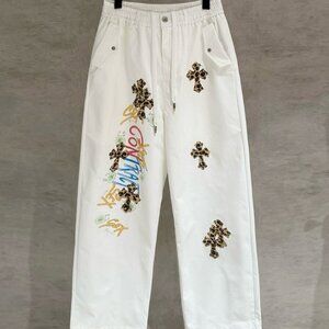 Chrome Hearts Leopard Suede Cross White Trousers